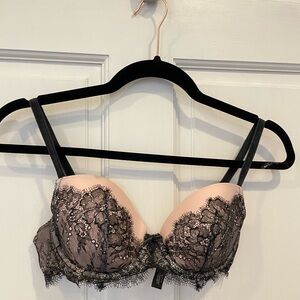 Victoria's Secret Black and Cream Lace Push-Up Bra